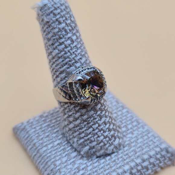 Size 8.5 Silver Plated Over Copper Rainbow Quartz Gem Ring A4571 - Picture 3 of 8